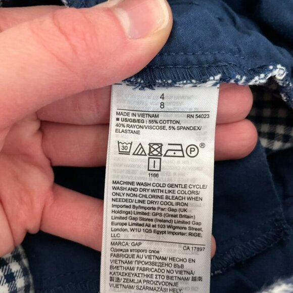 GAP High Rise Gingham Signature Skinny Ankle Pants Navy Blue White Cropped Crop - Picture 12 of 15